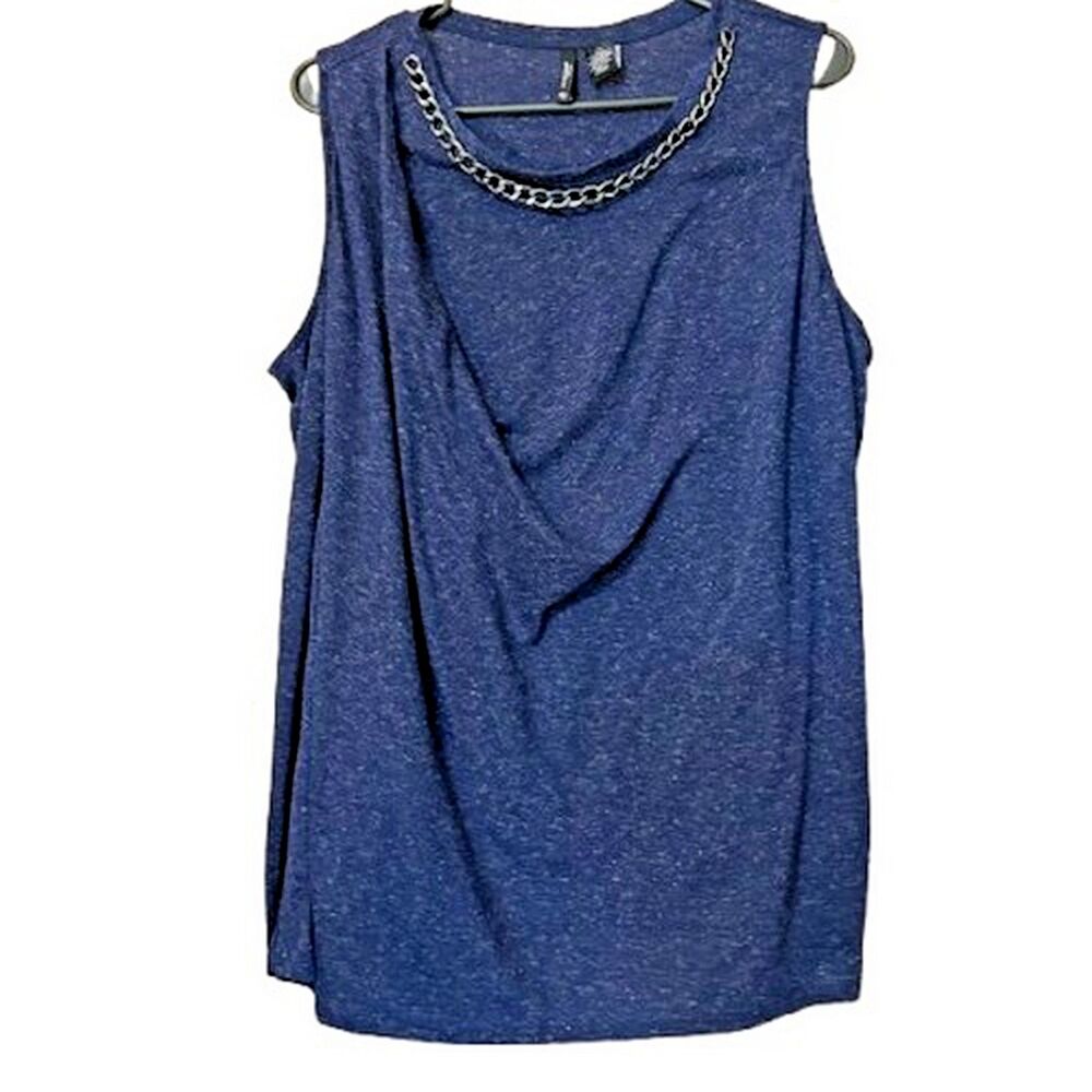 New Directions Blue Pullover Top with Chain Necklace Size 1X Womens